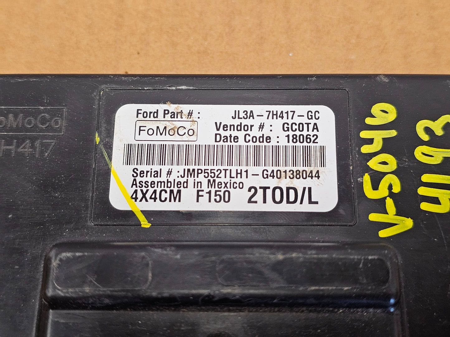 2018 FORD F150 LARIAT TRANSFER CASE CONTROL MODULE JL3A-7H417-GC #4193