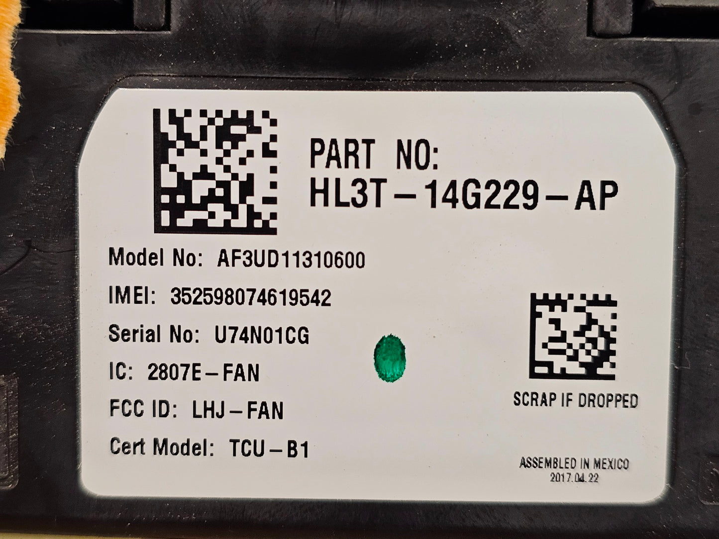 2017 FORD F150 TELEMATIC COMMUNICATION CONTROL MODULE HL3T-14G229-AP  - 4206