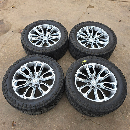 2019-2023 20" RAM 1500 SILVER W/ CHROME INSERT WHEELS AND TIRES #4480