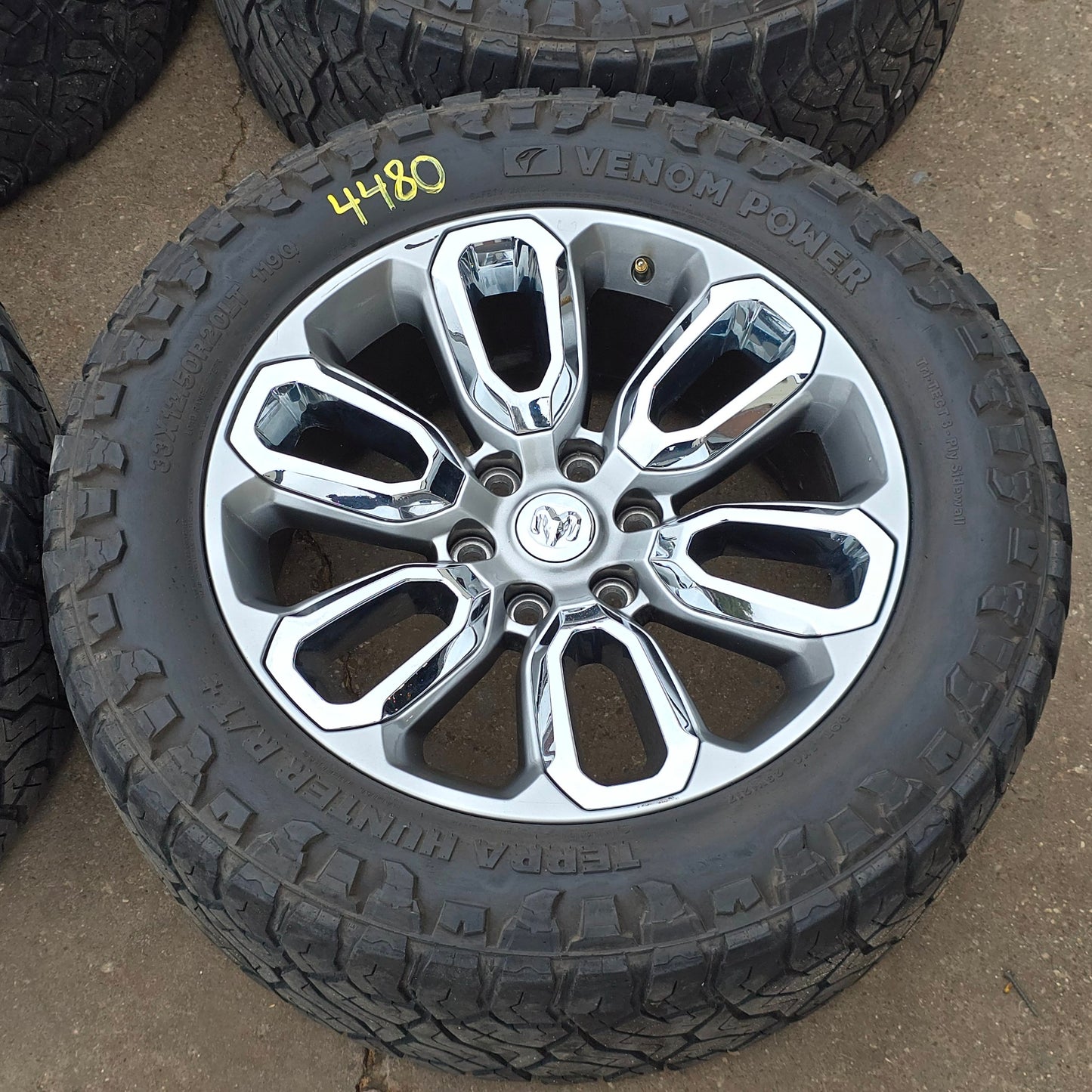 2019-2023 20" RAM 1500 SILVER W/ CHROME INSERT WHEELS AND TIRES #4480