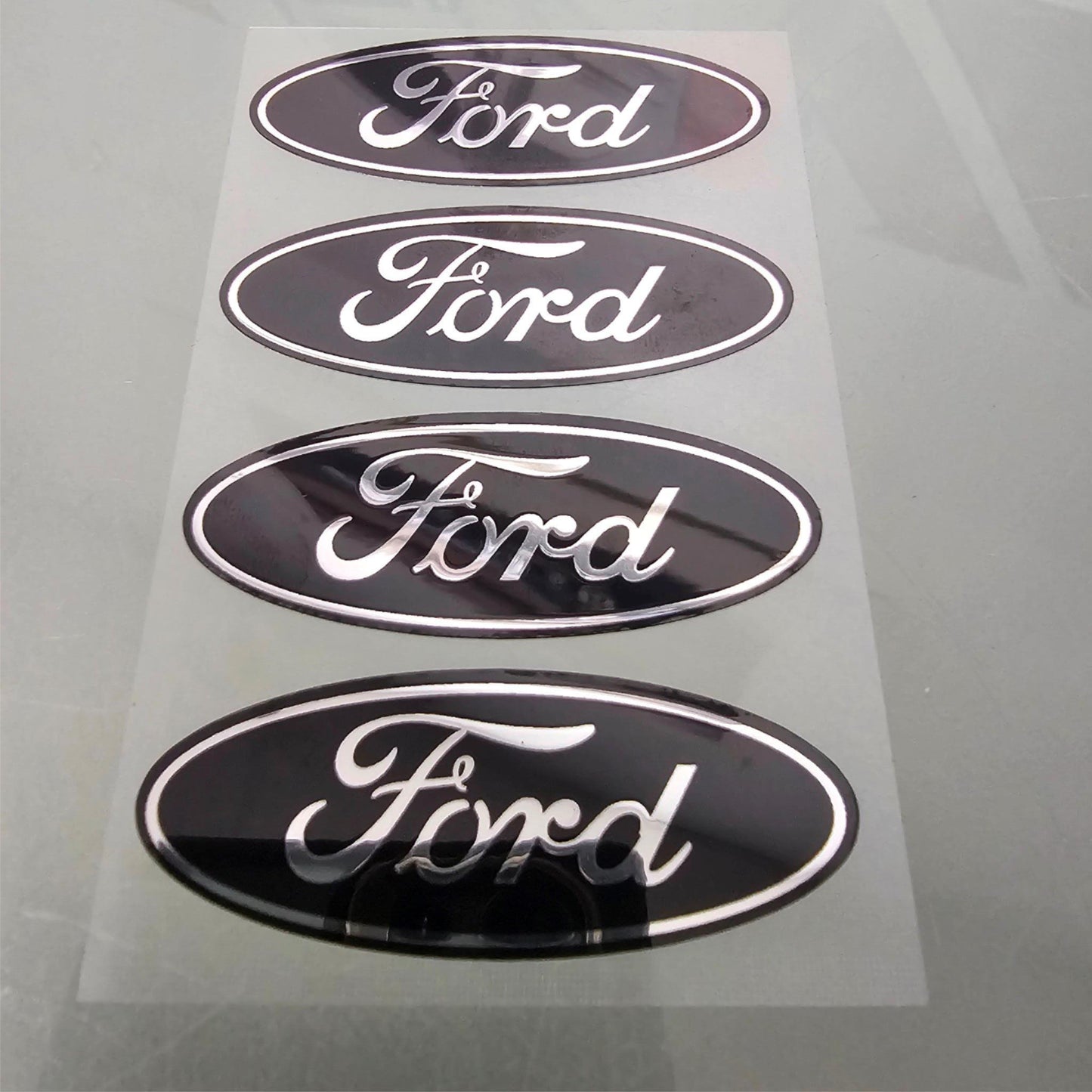 4-FORD CENTER CAP LOGOS BLACK OVAL DECALS VINYL F150 F250 MUSTANG FOCUS FUSION