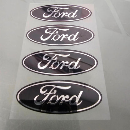 4-FORD CENTER CAP LOGOS BLACK OVAL DECALS VINYL F150 F250 MUSTANG FOCUS FUSION