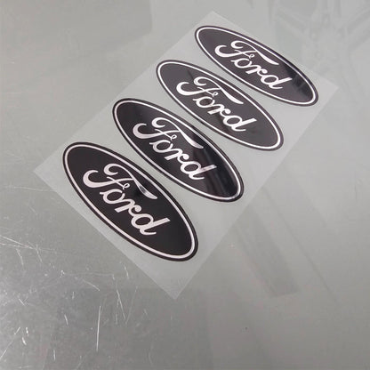 4-FORD CENTER CAP LOGOS BLACK OVAL DECALS VINYL F150 F250 MUSTANG FOCUS FUSION