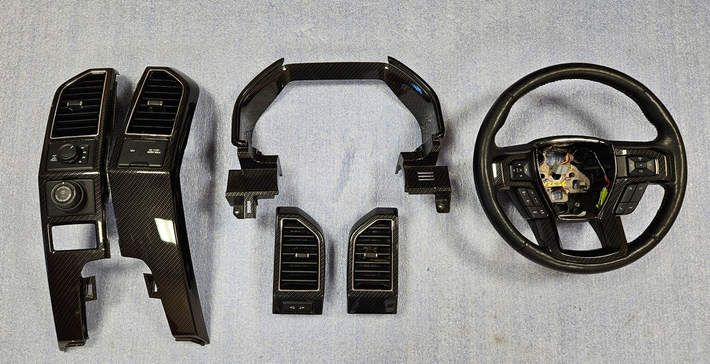 2015-2020 FORD F150 STEERING WHEEL DASH BEZEL AIR VENT TRIM CARBON FIBER  #3685
