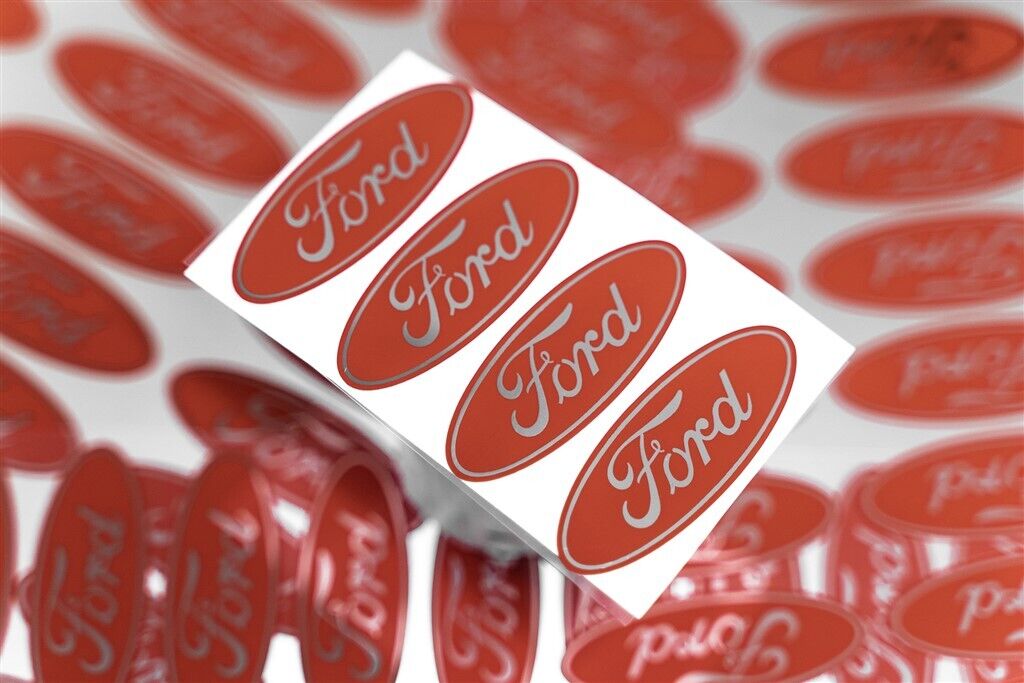 4-2.3" FORD CENTER CAP LOGOS RED OVAL DECAL VINYL F150 F250 MUSTANG FOCUS FUSION