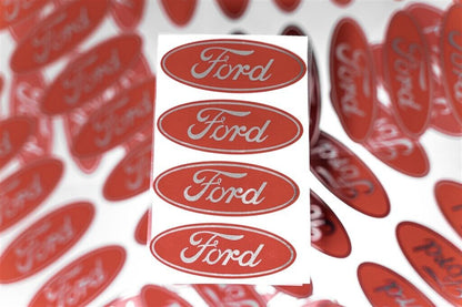 4-2.3" FORD CENTER CAP LOGOS RED OVAL DECAL VINYL F150 F250 MUSTANG FOCUS FUSION