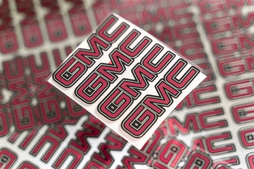 4 GMC SIERRA YUKON 1500 CENTER CAP LOGOS RED CHROME DECALS STICKERS 20 22 WHEELS