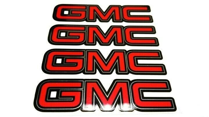 4 GMC SIERRA YUKON 2500 CENTER CAP LOGOS RED DECALS VINYL STICKERS 20 22 WHEELS