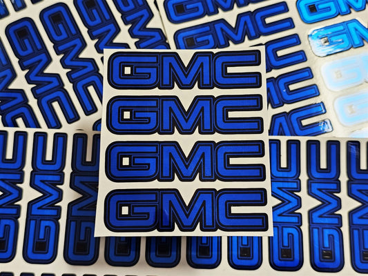 4-GMC SIERRA YUKON 1500 CENTER CAP LOGOS BLUE DECALS VINYL STICKERS 20 22 WHEELS