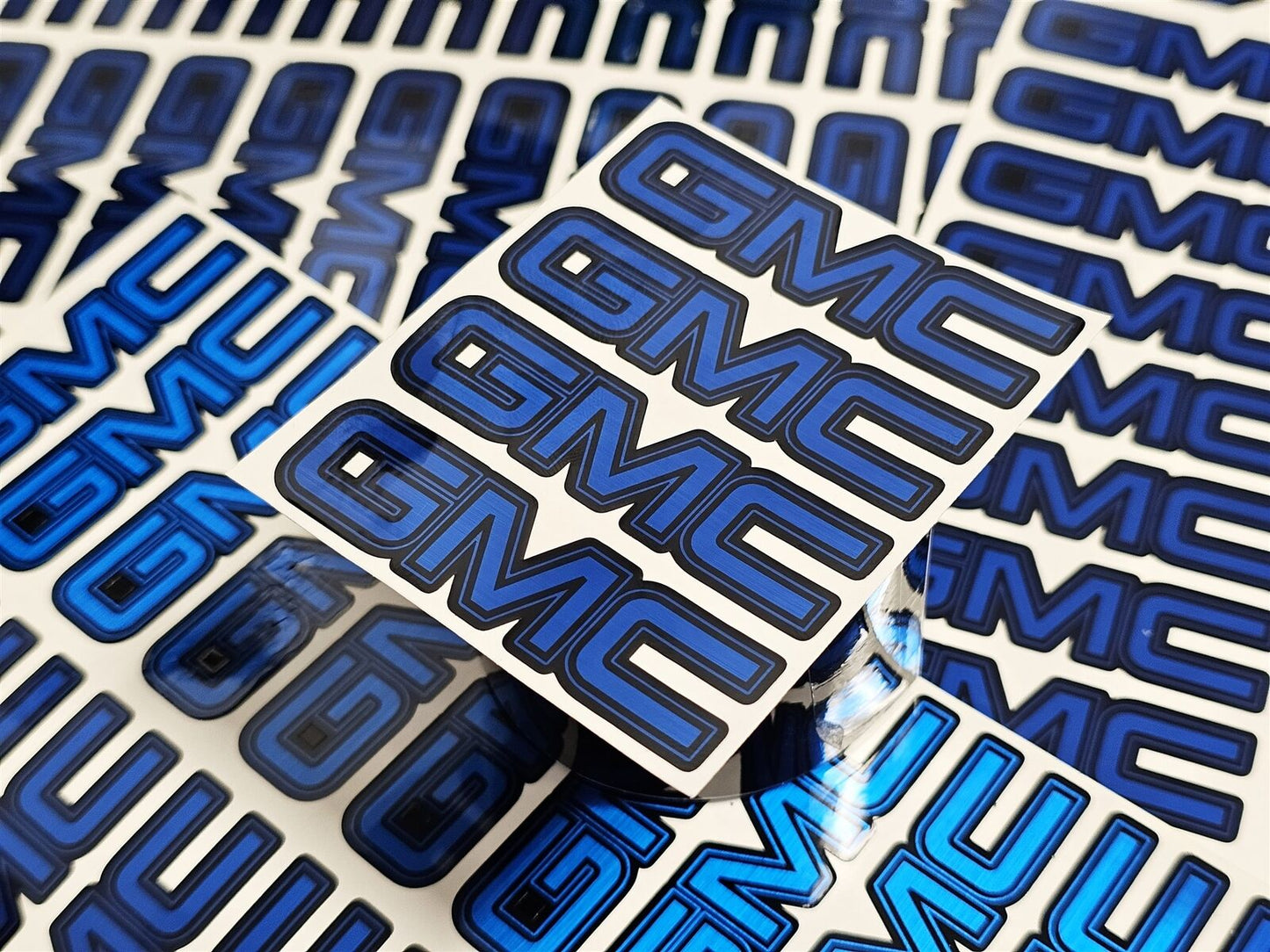 4-GMC SIERRA YUKON 1500 CENTER CAP LOGOS BLUE DECALS VINYL STICKERS 20 22 WHEELS