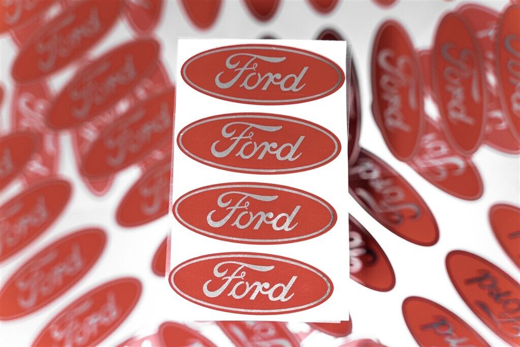 4-FORD CENTER CAP LOGOS RED OVAL DECALS VINYL F150 F250 MUSTANG FOCUS FUSION