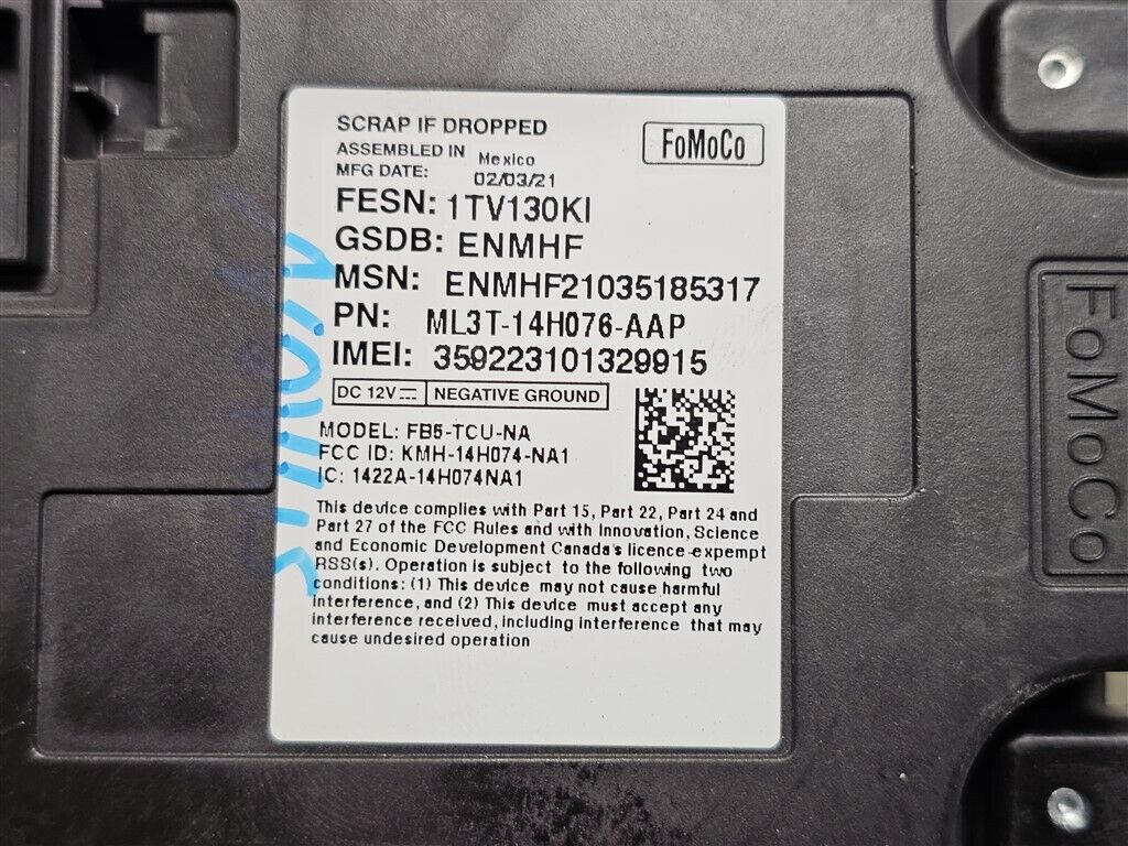 21-23 FORD F150 COMMUNICATION TELEMATIC CONTROL UNIT MODULE ML3T-14H076 22 24