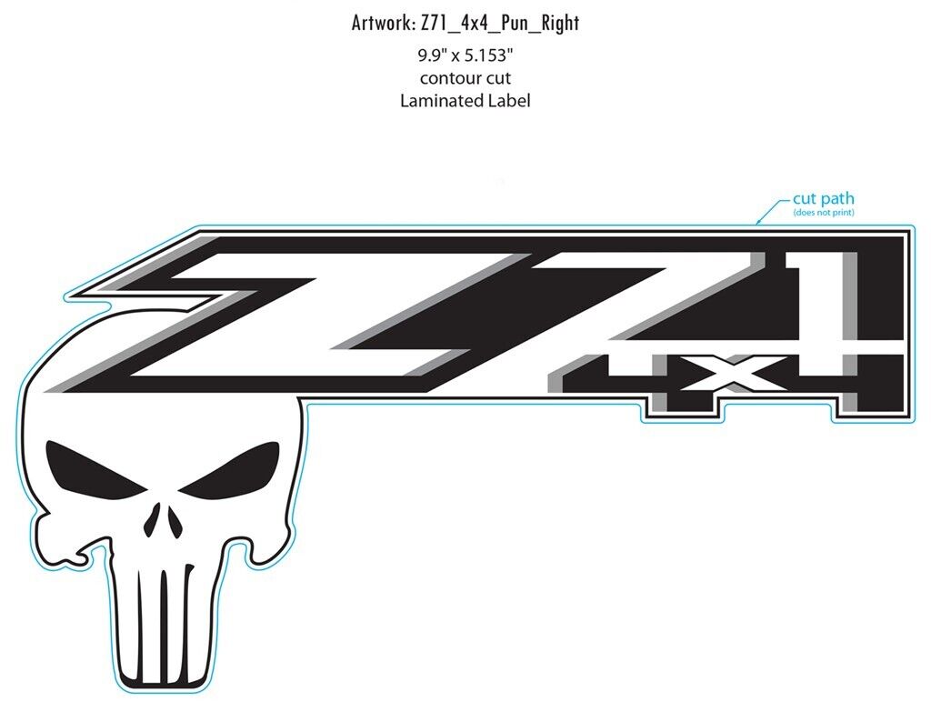 CHEVY Z71 WHITE PUNISHER 4X4 OFF ROAD SILVERADO CHEVOLET GMC SIERRA USA DECAL US