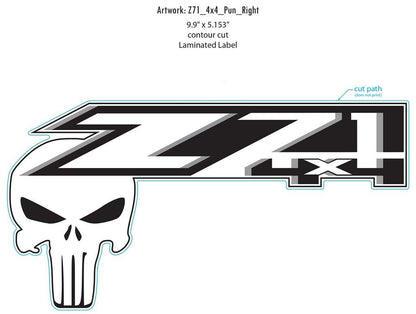 CHEVY Z71 WHITE PUNISHER 4X4 OFF ROAD SILVERADO CHEVOLET GMC SIERRA USA DECAL US