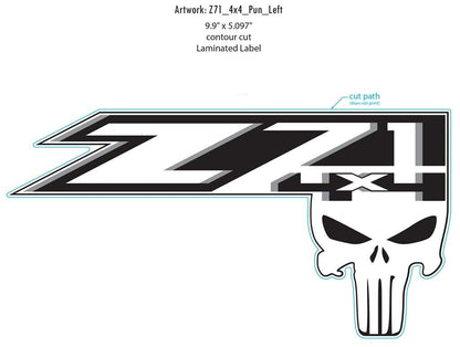 CHEVY Z71 WHITE PUNISHER 4X4 OFF ROAD SILVERADO CHEVOLET GMC SIERRA USA DECAL US