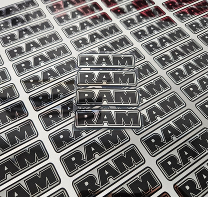 4-2.3" DODGE RAM CENTER CAP LOGOS BLACK DECAL VINYL 1500 2500 35001