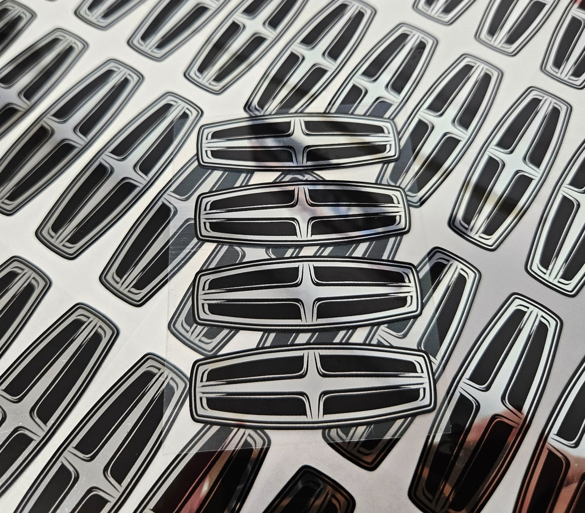 4) 2.3" LINCOLN CENTER CAP BLACK CHROME DECAL VINYL NAVIGATOR NATILUS AVIATOR0